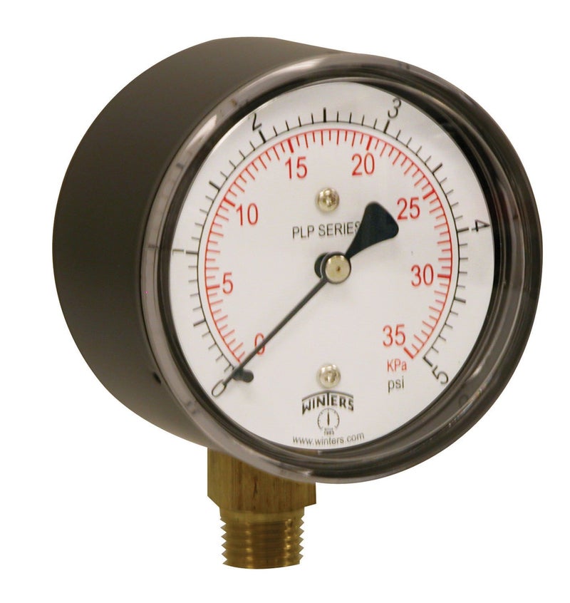 Winters 2-1/2" Dial Size, Liquid Filled Industrial Pressure Gauge, Brass Internals, 304 Stainless Steel Case, Single Scale 30" Hg-0-30 psi, 1.5% Acc, 1/4" NPT Bottom Mount, Pressure and Vacuum Gauge